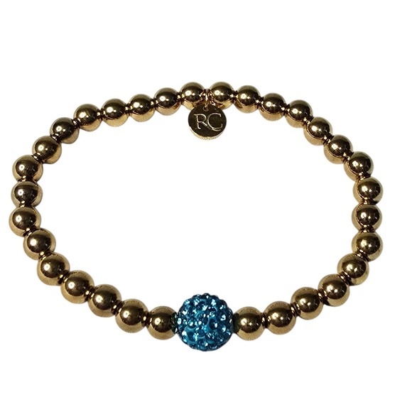 Rustic Cuff Gold‎ Beaded Bracelet with Turquoise Crystal Accent Boho Chic w/ Bag - Picture 1 of 3